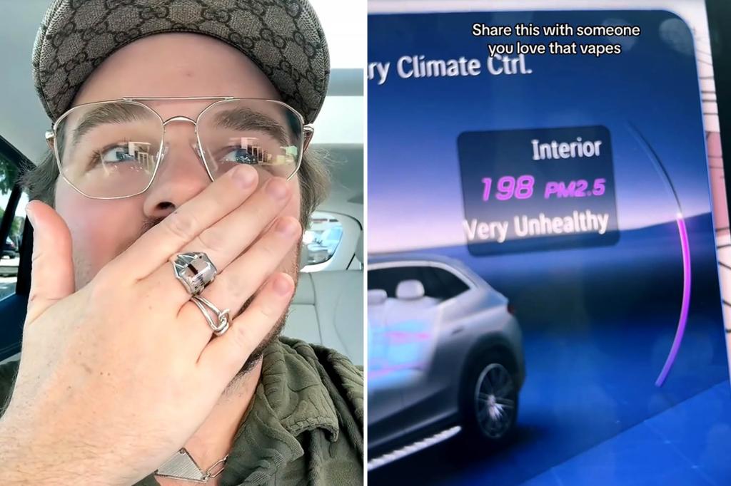 A TikTok user showcases the effectiveness of a Mercedes HEPA filter by testing it with vape smoke, uncovering alarming pollution levels.