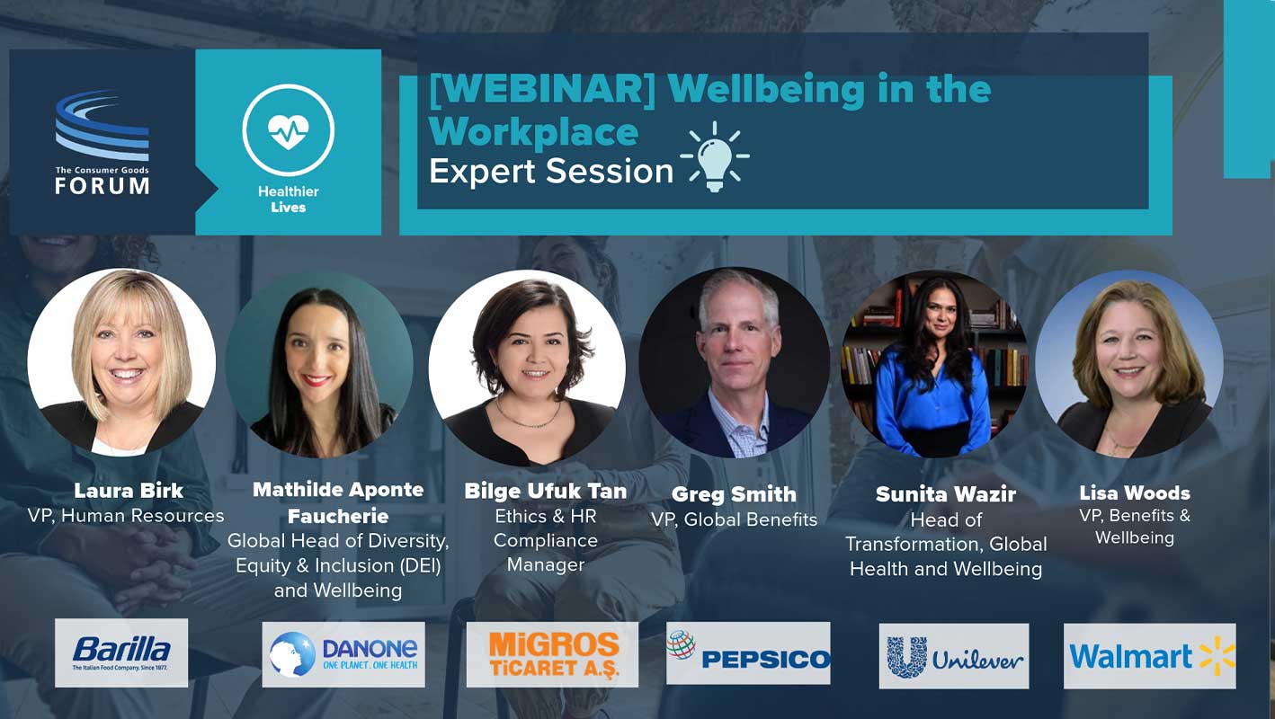 Image from The Consumer Goods Forum webinar focused on strategies for employee health and mental wellbeing.