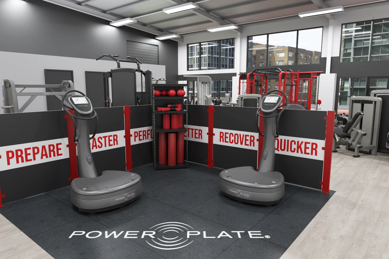 Power Plate enhances gym recovery spaces with its advanced vibration technology, focusing on holistic wellness.